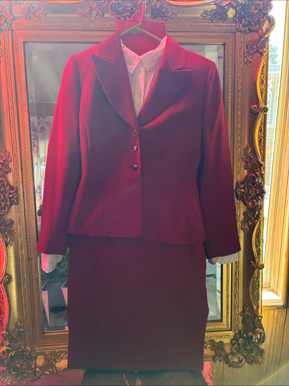 Tahari ASL Deep Wine Velvet Blazer and Skirt Set